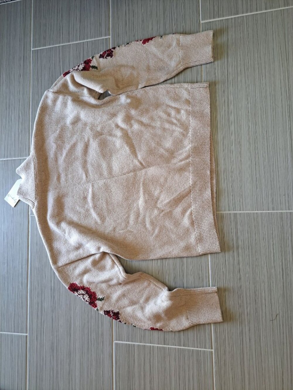 New Wonderly XL Tan Floral Knit Sweater Cottage Coquette Tags Mock Neck Winter - Picture 14 of 14